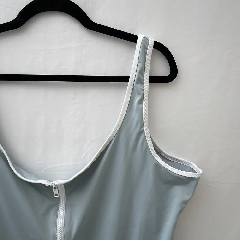 SKIMS Swimsuit Women 4X Pacific Gray Sporty Zipper One Piece Scoop Neck NEW